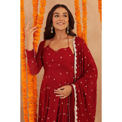 DEASHA INDIA Ishani Red Anarkali with Pant & Dupatta