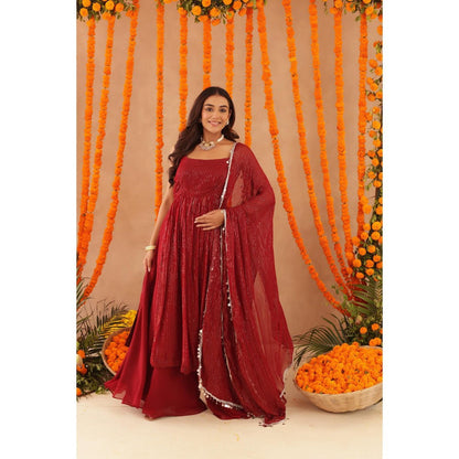 DEASHA INDIA Joshna Red Lurex Kurta with Palazzo & Dupatta
