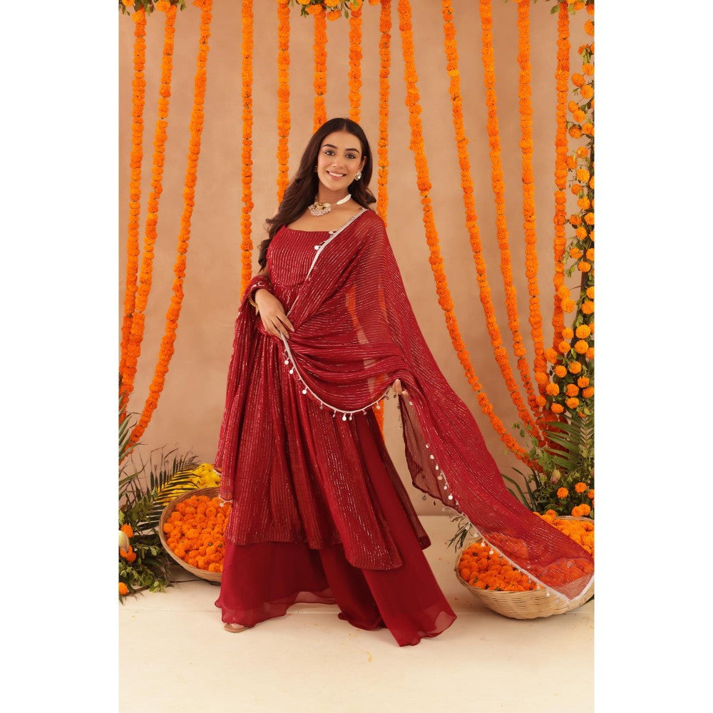 DEASHA INDIA Joshna Red Lurex Kurta with Palazzo & Dupatta
