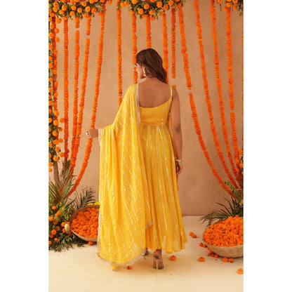DEASHA INDIA Kaamya Yellow Lurex Anarkali with Pant & Dupatta