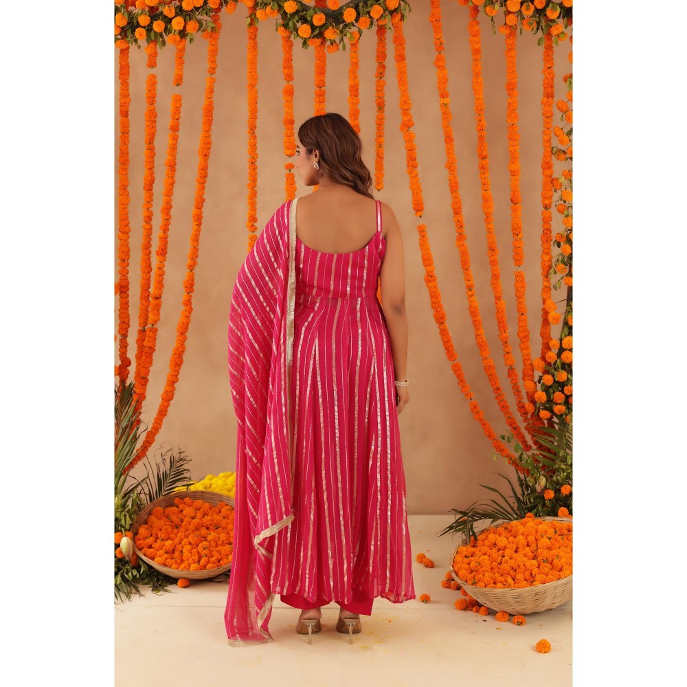 DEASHA INDIA Kalki Pink Lurex Anarkali with Pant & Dupatta