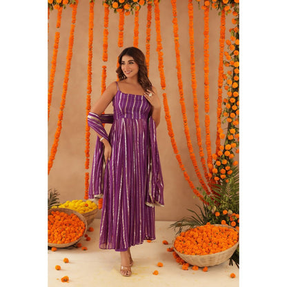 DEASHA INDIA Kashish Purple Lurex Anarkali with Pant & Dupatta