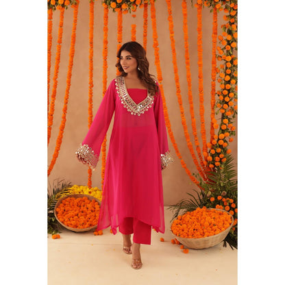 DEASHA INDIA Ketaki Pink Mirror Lace Work Kurta with Bustier & Dupatta
