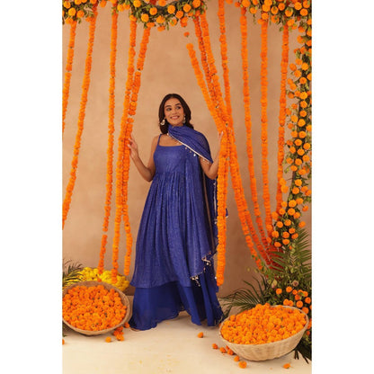 DEASHA INDIA Mishti Blue Lurex Kurta with Palazzo & Dupatta