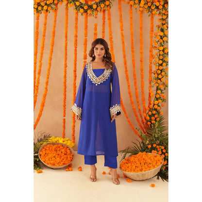 DEASHA INDIA Mousmi Royal Blue Mirror Work Kurta with Bustier & Dupatta