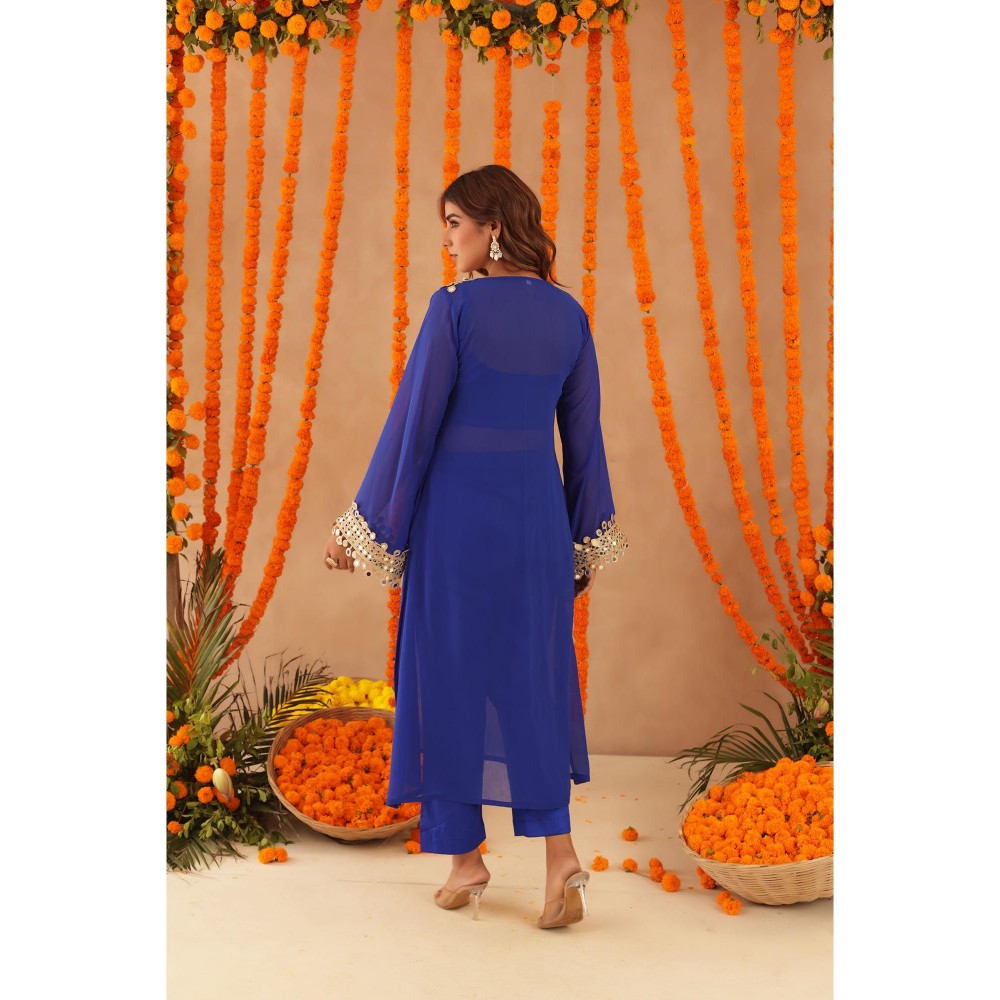 DEASHA INDIA Mousmi Royal Blue Mirror Work Kurta with Bustier & Dupatta