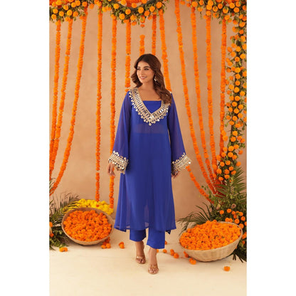 DEASHA INDIA Mousmi Royal Blue Mirror Work Kurta with Bustier & Dupatta