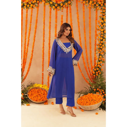 DEASHA INDIA Mousmi Royal Blue Mirror Work Kurta with Bustier & Dupatta