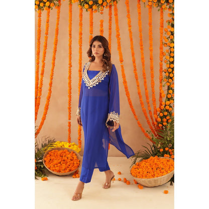 DEASHA INDIA Mousmi Royal Blue Mirror Work Kurta with Bustier & Dupatta