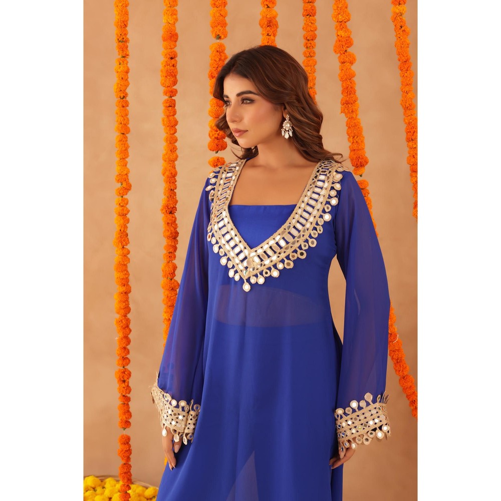 DEASHA INDIA Mousmi Royal Blue Mirror Work Kurta with Bustier & Dupatta
