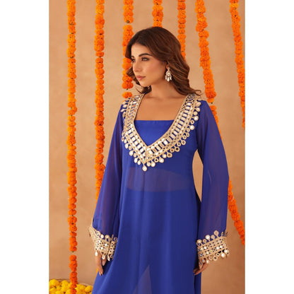 DEASHA INDIA Mousmi Royal Blue Mirror Work Kurta with Bustier & Dupatta