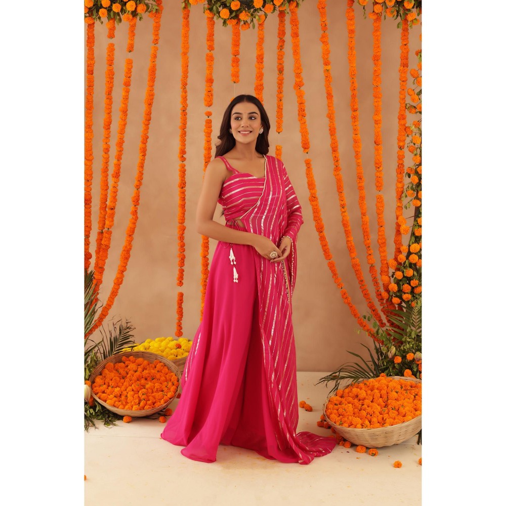 DEASHA INDIA Naaya Pink Lurex Blouse with Palazzo & Dupatta
