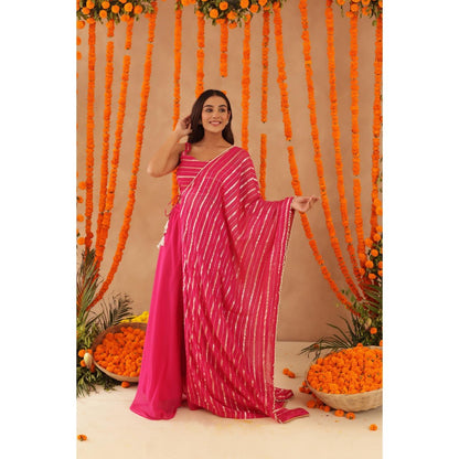 DEASHA INDIA Naaya Pink Lurex Blouse with Palazzo & Dupatta