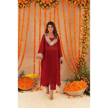 DEASHA INDIA Netra Red Mirror Work Kurta with Bustier & Dupatta