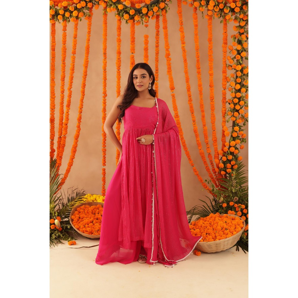 DEASHA INDIA Nishka Pink Lurex Kurta with Palazzo & Dupatta