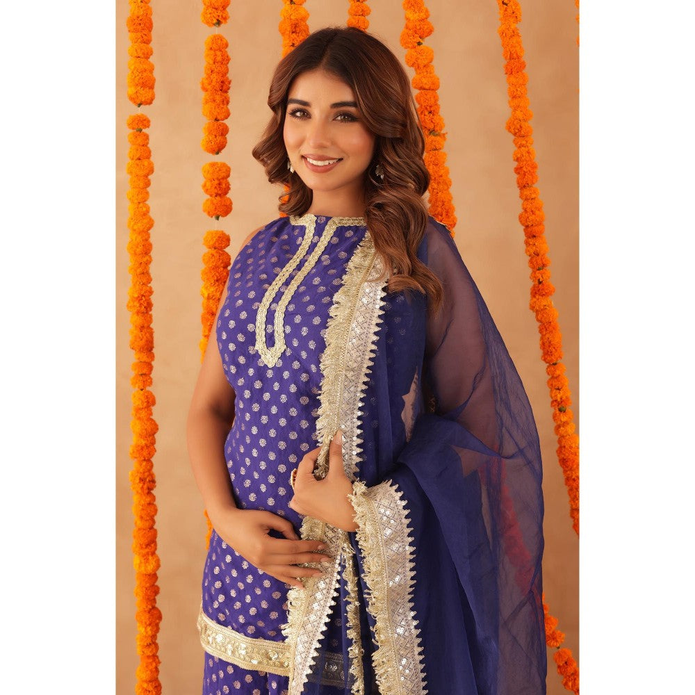 DEASHA INDIA Saba Blue Short Detailed Kurti with Palazzo & Dupatta