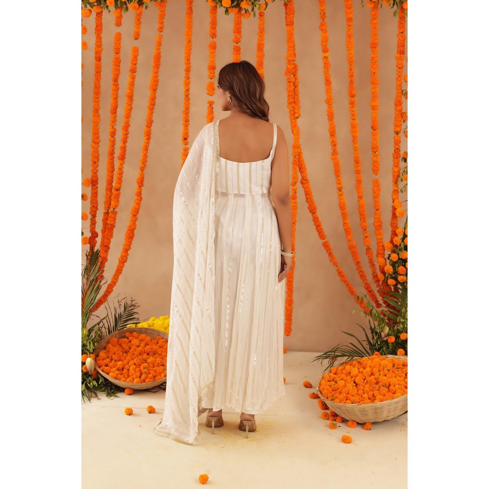 DEASHA INDIA Shayla White Lurex Anarkali with Pant & Dupatta