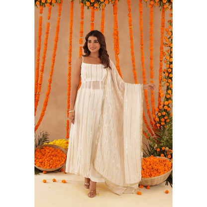 DEASHA INDIA Shayla White Lurex Anarkali with Pant & Dupatta