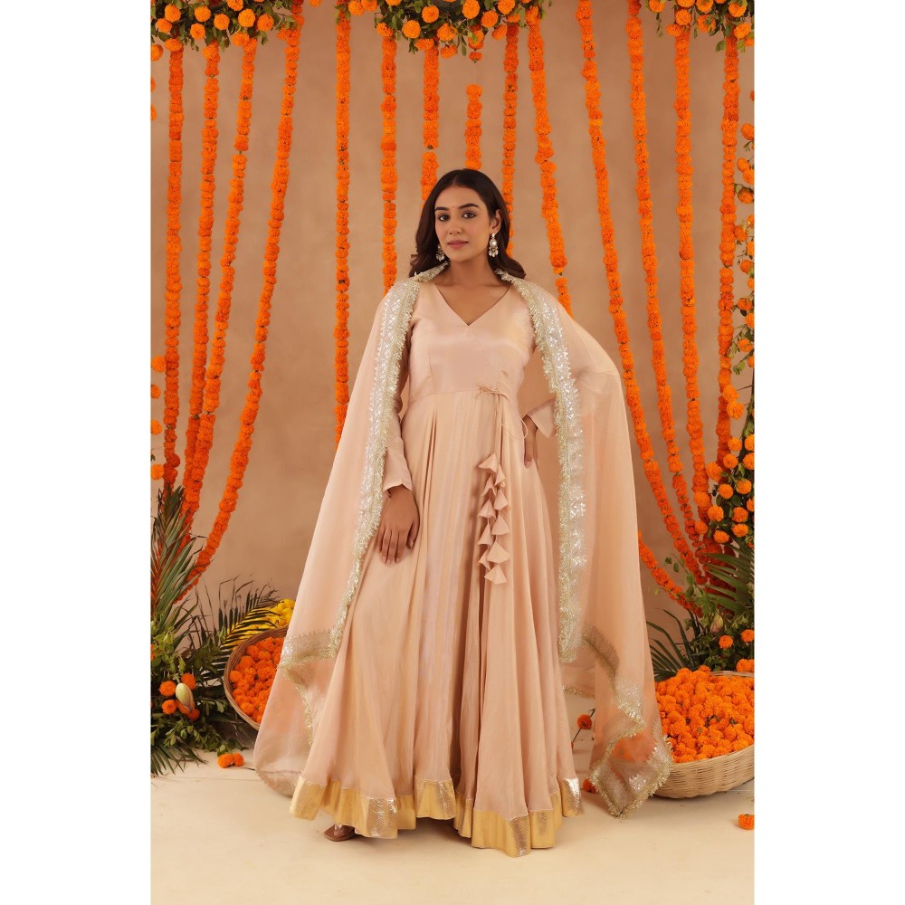 DEASHA INDIA Shreya Beige Anarkali with Pant & Dupatta