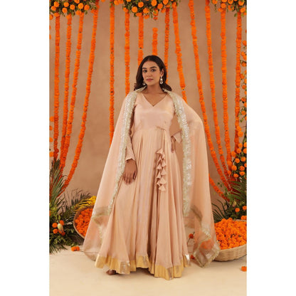 DEASHA INDIA Shreya Beige Anarkali with Pant & Dupatta