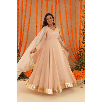 DEASHA INDIA Shreya Beige Anarkali with Pant & Dupatta