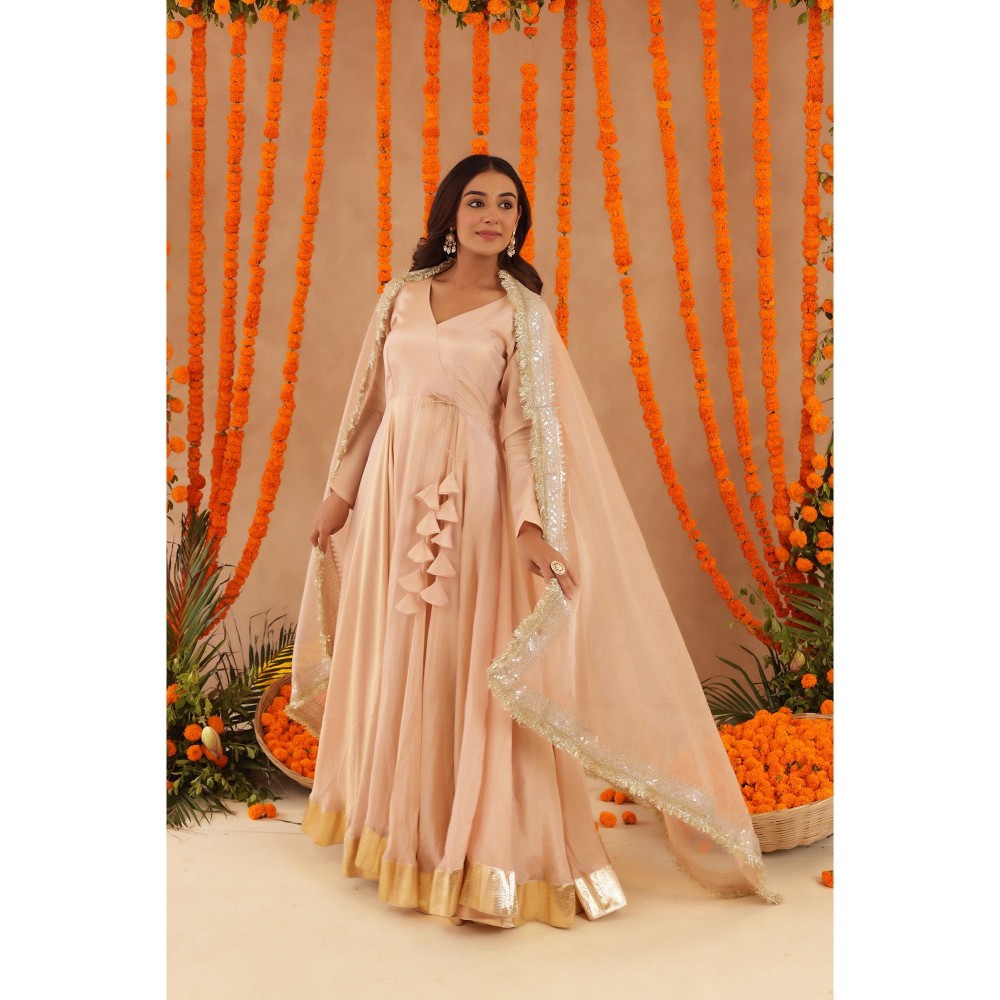 DEASHA INDIA Shreya Beige Anarkali with Pant & Dupatta