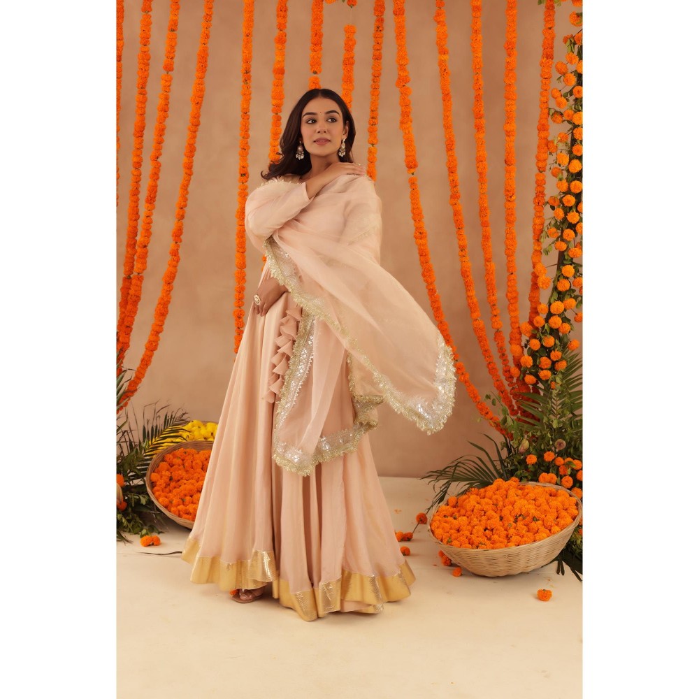 DEASHA INDIA Shreya Beige Anarkali with Pant & Dupatta