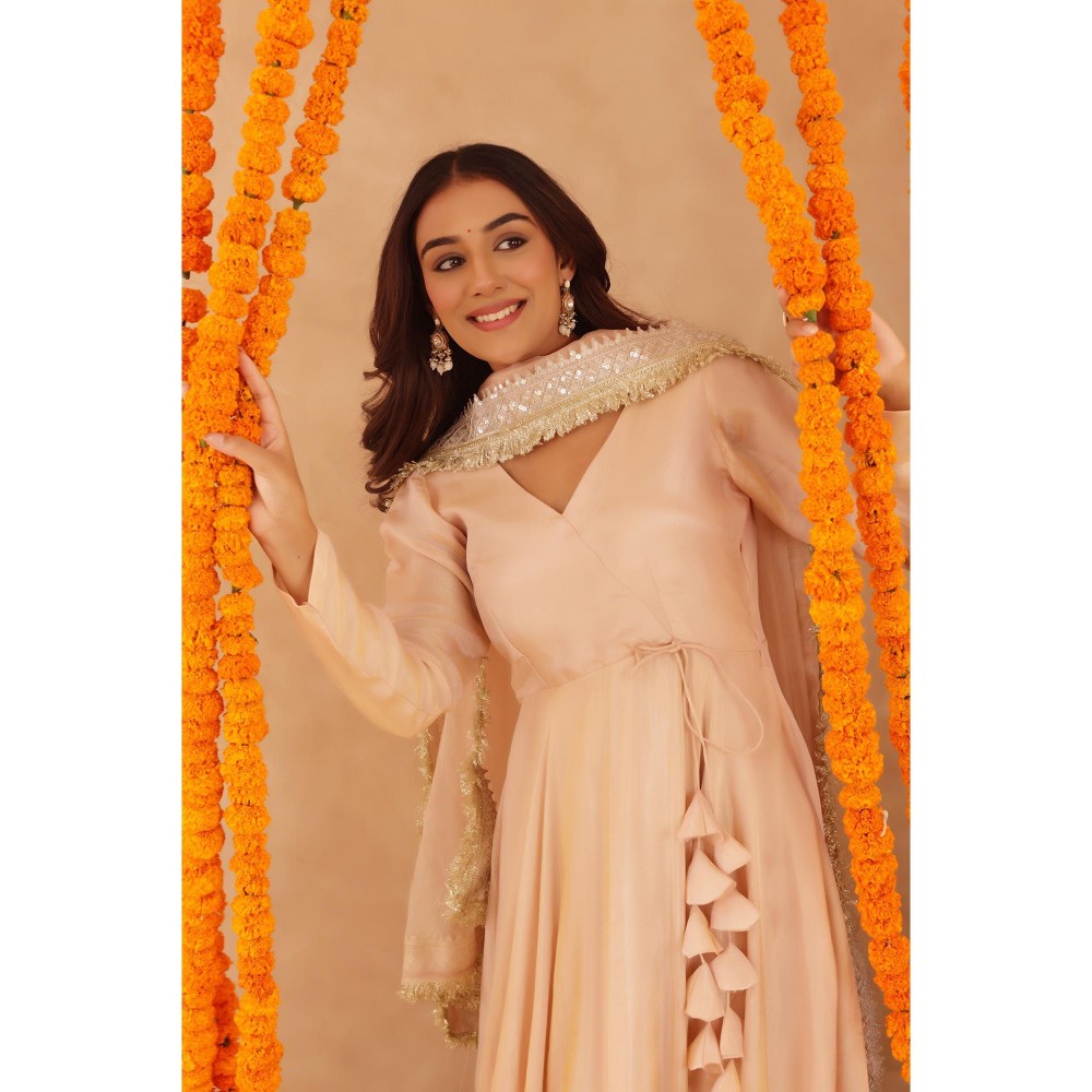 DEASHA INDIA Shreya Beige Anarkali with Pant & Dupatta