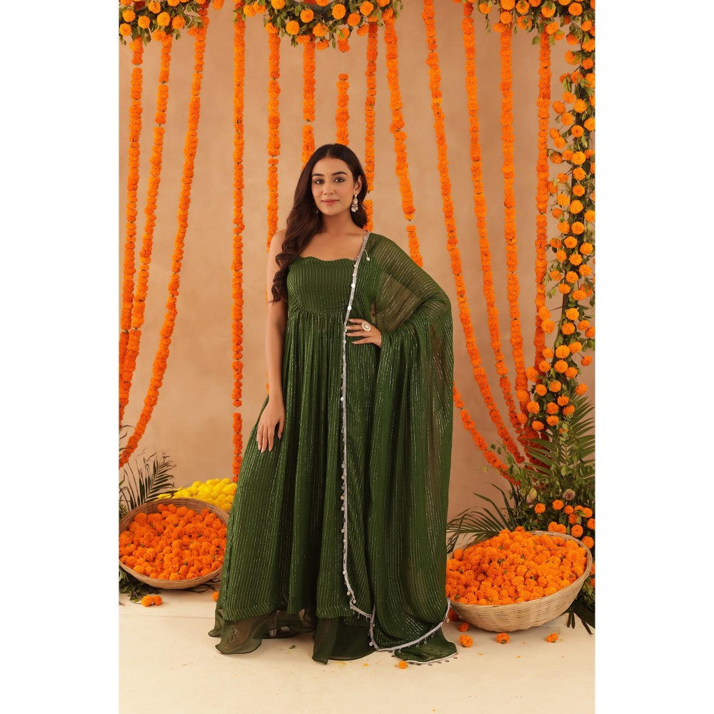 DEASHA INDIA Sobhita Green Lurex Anarkali with Pant & Dupatta