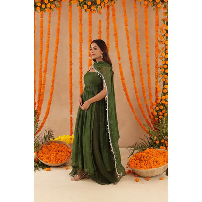 DEASHA INDIA Sobhita Green Lurex Anarkali with Pant & Dupatta