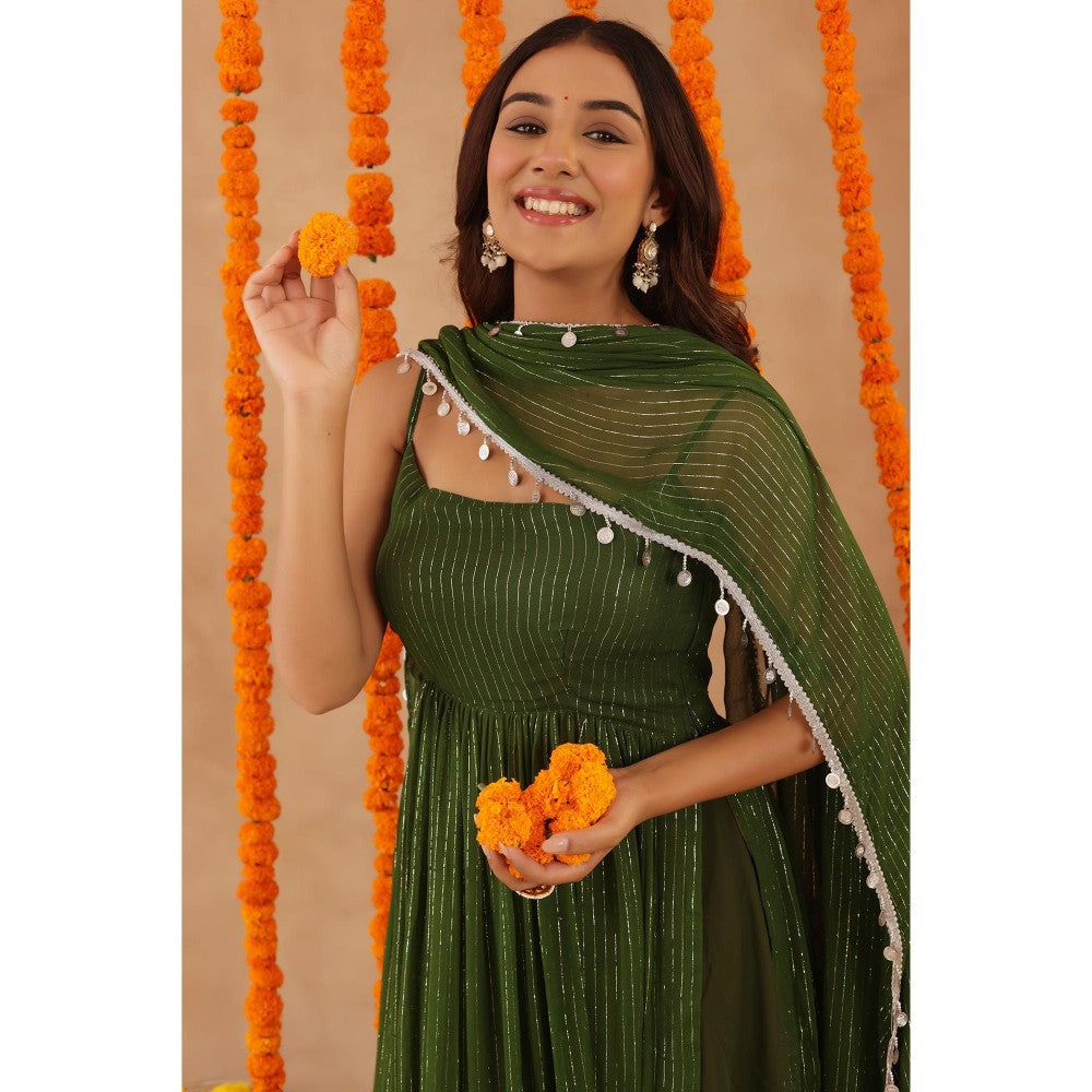 DEASHA INDIA Sobhita Green Lurex Anarkali with Pant & Dupatta