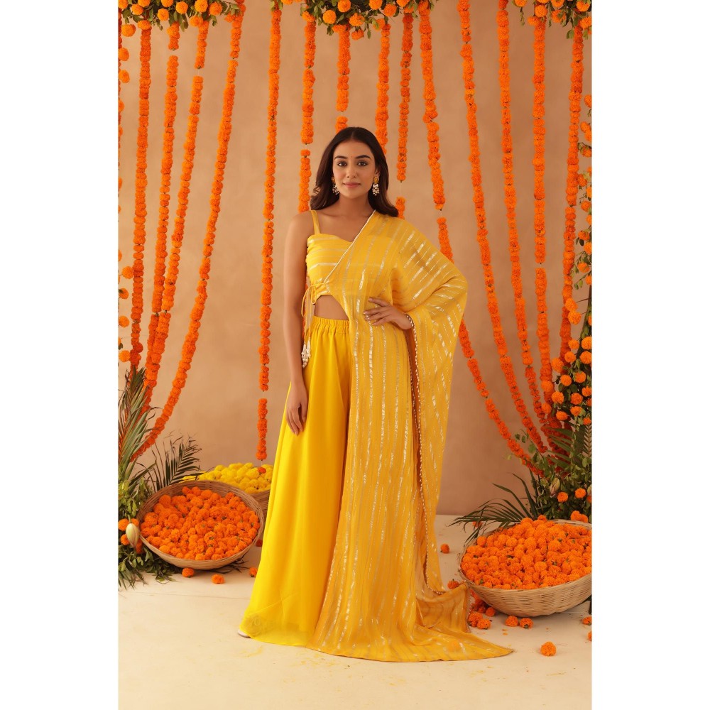 DEASHA INDIA Vishya Yellow Lurex Blouse with Palazzo & Dupatta