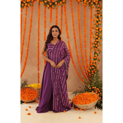DEASHA INDIA Zeenal Purple Lurex Blouse with Palazzo & Dupatta