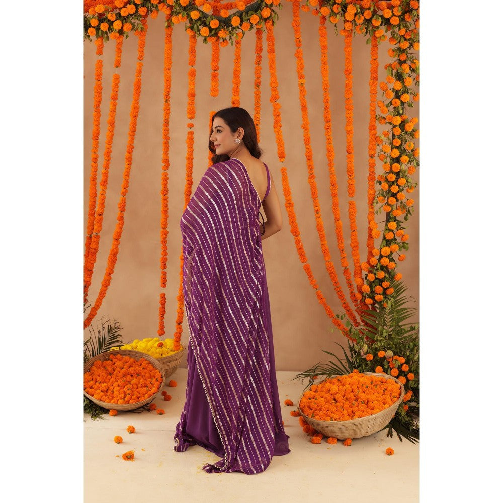 DEASHA INDIA Zeenal Purple Lurex Blouse with Palazzo & Dupatta