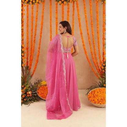 DEASHA INDIA Akira Hot Pink Detailed Lehenga with Blouse and Dupatta