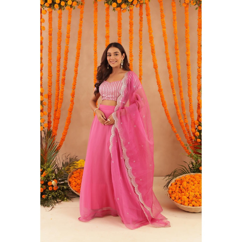 DEASHA INDIA Akira Hot Pink Detailed Lehenga with Blouse and Dupatta