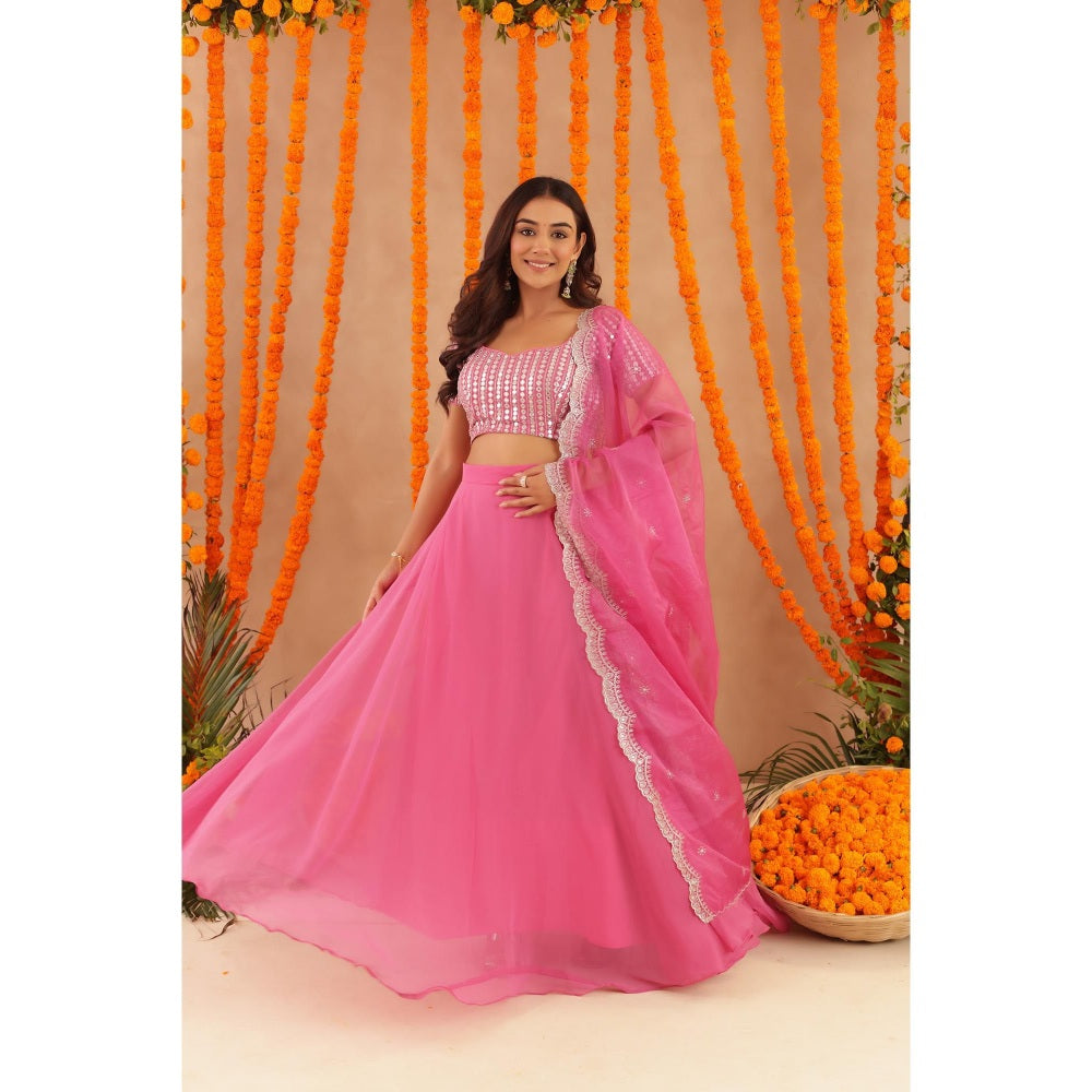 DEASHA INDIA Akira Hot Pink Detailed Lehenga with Blouse and Dupatta