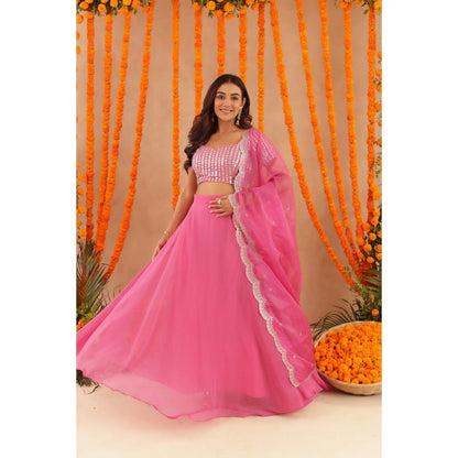 DEASHA INDIA Akira Hot Pink Detailed Lehenga with Blouse and Dupatta
