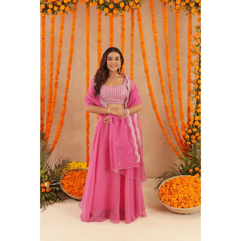 DEASHA INDIA Akira Hot Pink Detailed Lehenga with Blouse and Dupatta