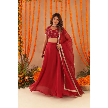 DEASHA INDIA Rasha Red Detailed Lehenga with Blouse and Dupatta