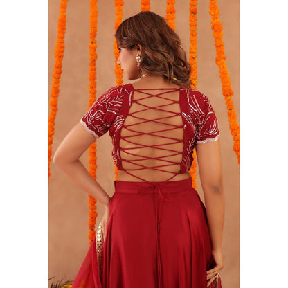 DEASHA INDIA Rasha Red Detailed Lehenga with Blouse and Dupatta