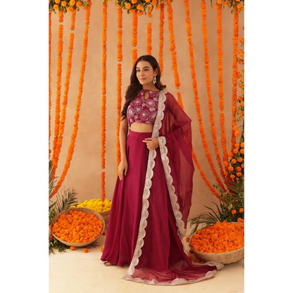 DEASHA INDIA Saisha Cherry Pink Detailed Lehenga with Blouse and Dupatta