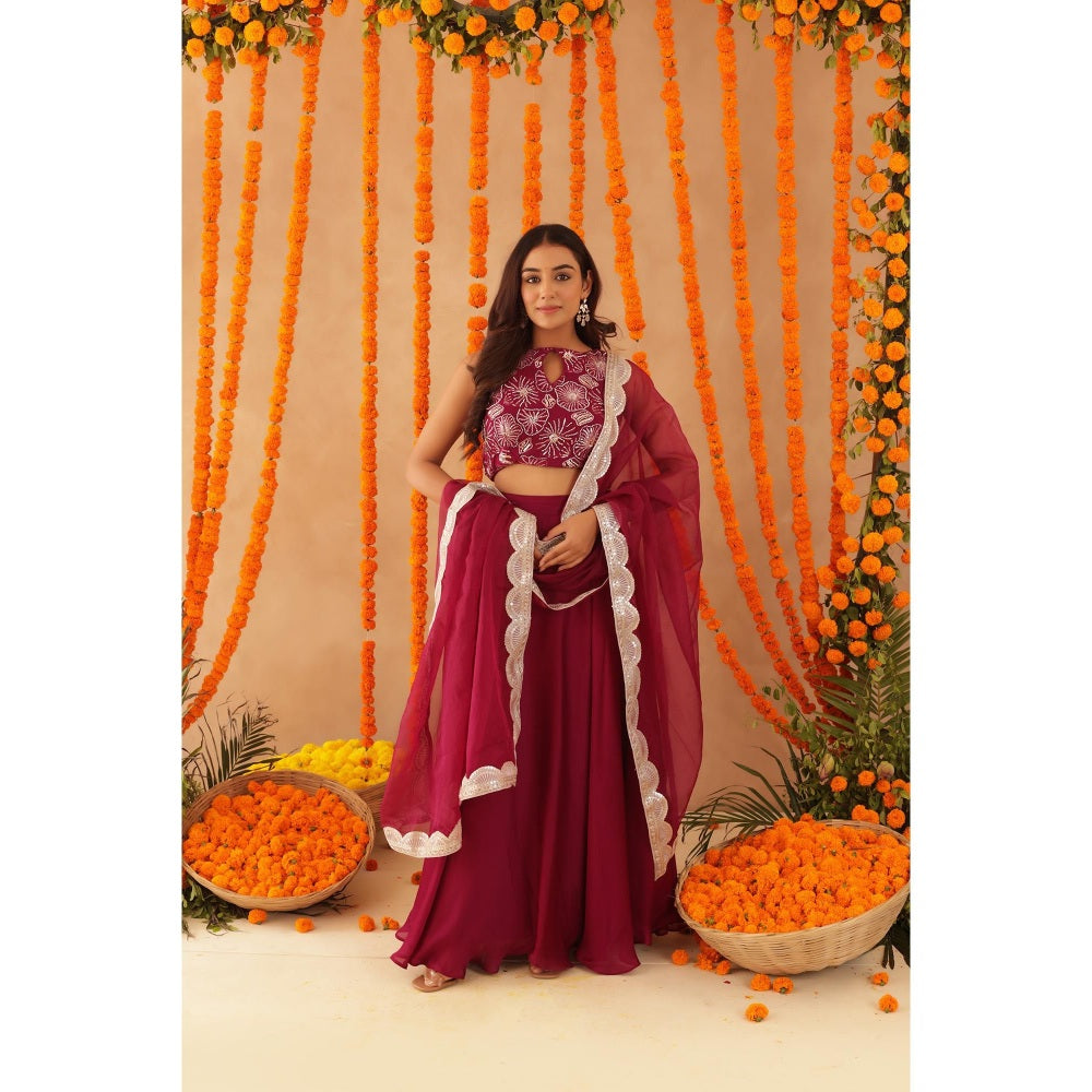 DEASHA INDIA Saisha Cherry Pink Detailed Lehenga with Blouse and Dupatta