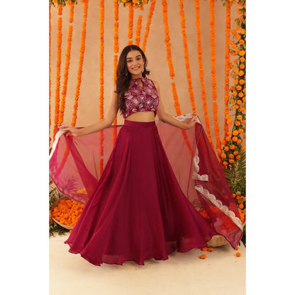 DEASHA INDIA Saisha Cherry Pink Detailed Lehenga with Blouse and Dupatta