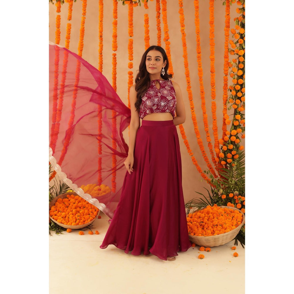 DEASHA INDIA Saisha Cherry Pink Detailed Lehenga with Blouse and Dupatta