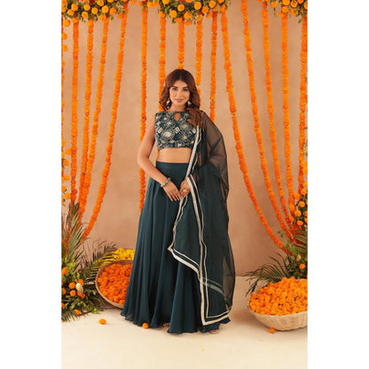 DEASHA INDIA Swara Teal Green Detailed Lehenga with Blouse and Dupatta