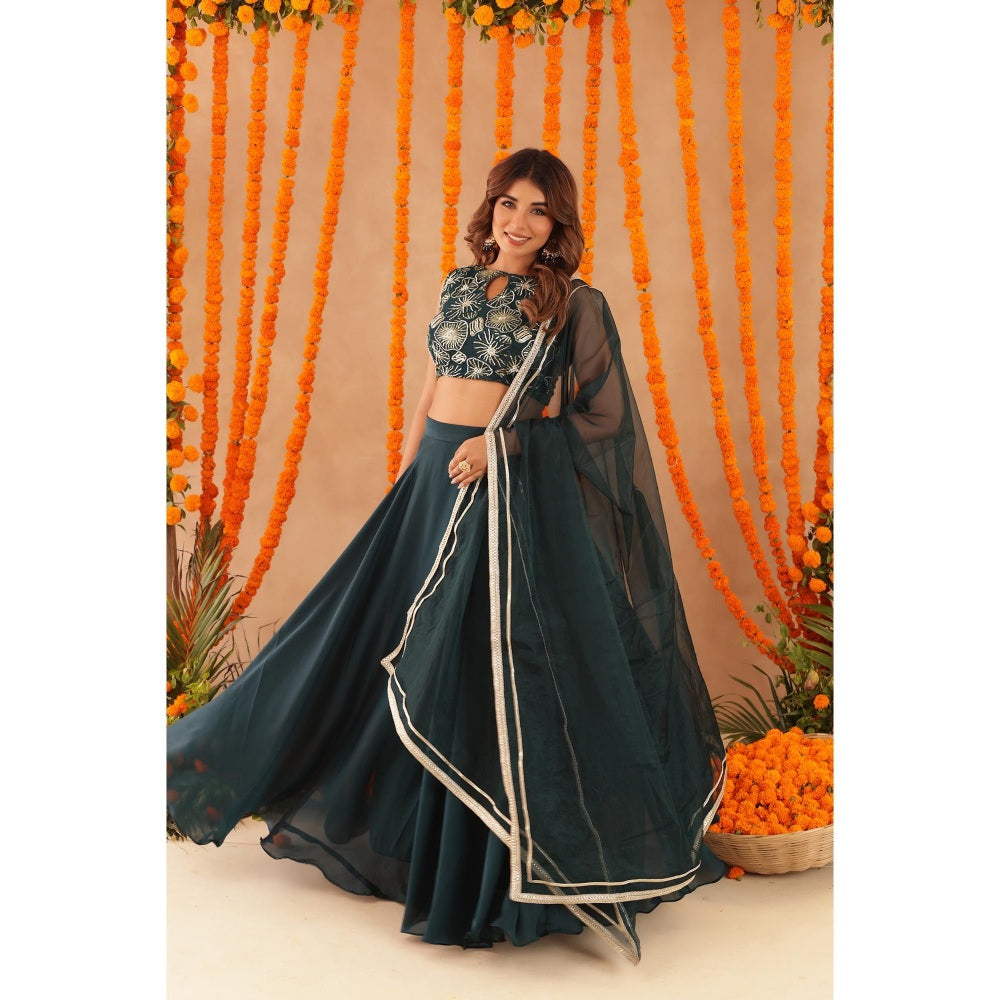 DEASHA INDIA Swara Teal Green Detailed Lehenga with Blouse and Dupatta