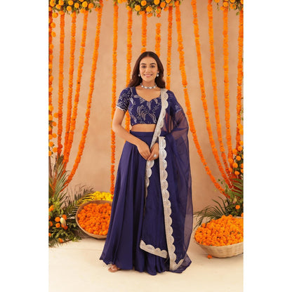 DEASHA INDIA Vibha Navy Blue Detailed Lehenga with Blouse and Dupatta
