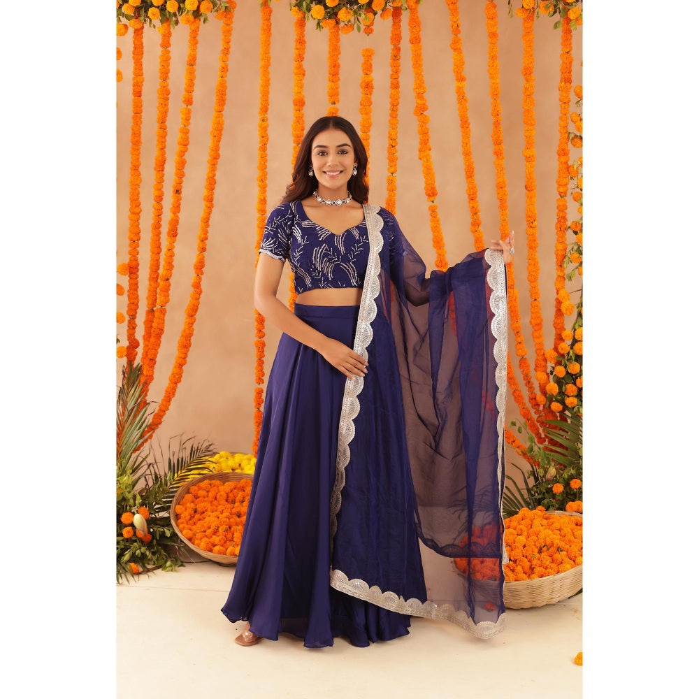DEASHA INDIA Vibha Navy Blue Detailed Lehenga with Blouse and Dupatta