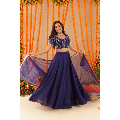 DEASHA INDIA Vibha Navy Blue Detailed Lehenga with Blouse and Dupatta